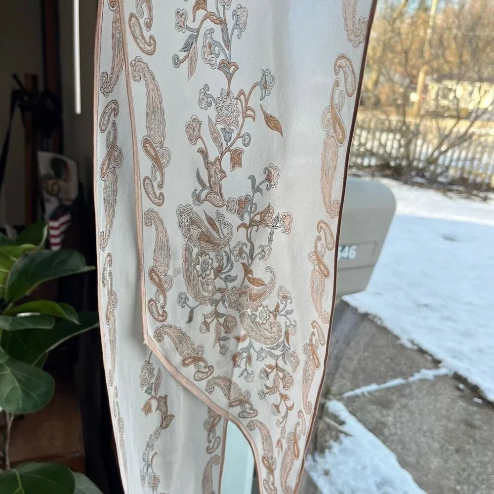 VTG Oscar de la Renta Silk Oblong Scarf Art Nouveau Romantic Bias Cut ~70”